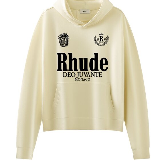 Rhude Beige Monaco Deo Juvante Graphic Print Hoodie - Picture 1 of 8